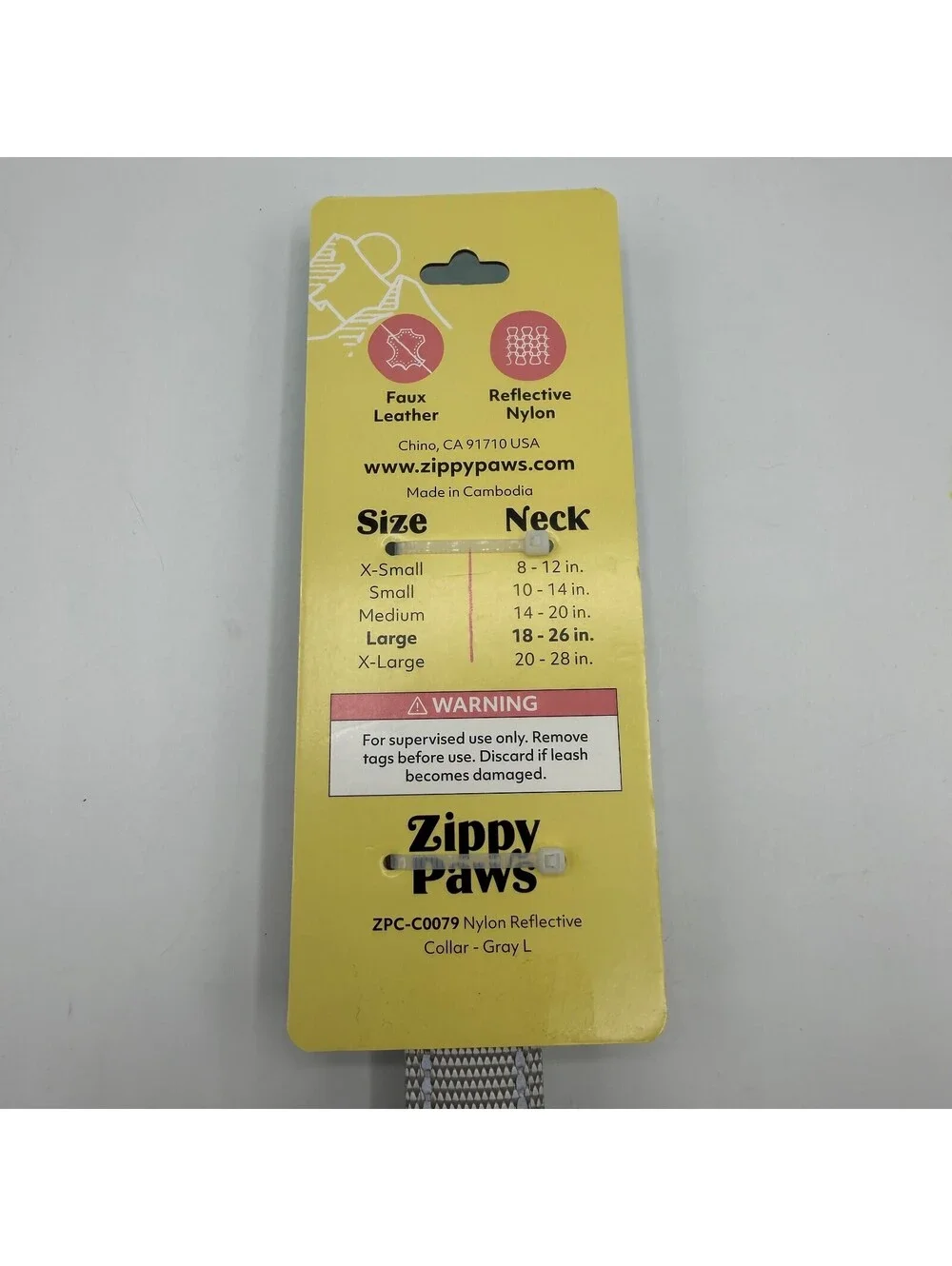 ZippyPaws Nylon Reflective Dog Collar Large Gray 18 to 26 Inches Neck ZPC-C0079